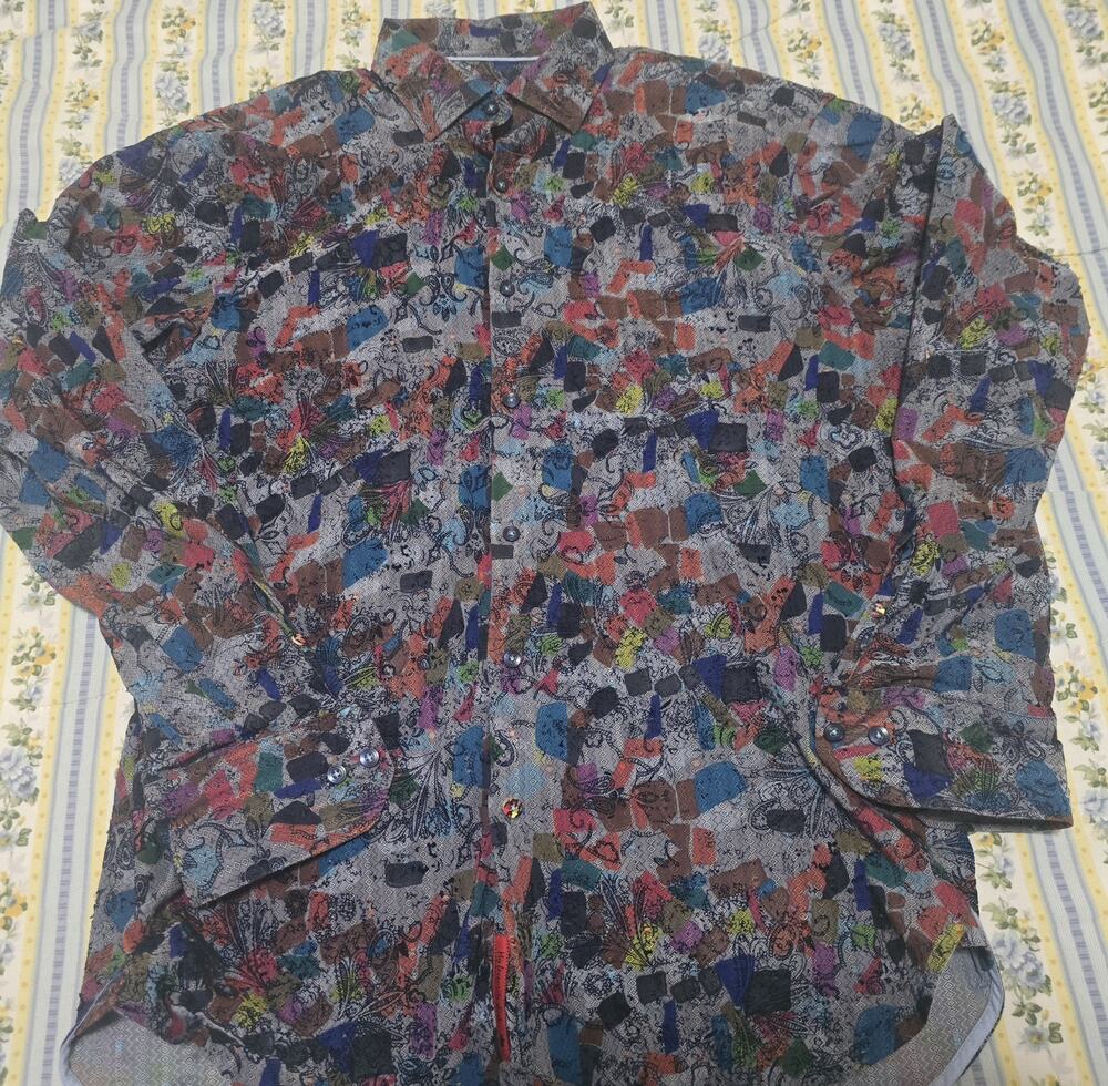 Luchiano Visconti Black Mens L Paisley Shirt Cotton Modal Turkey